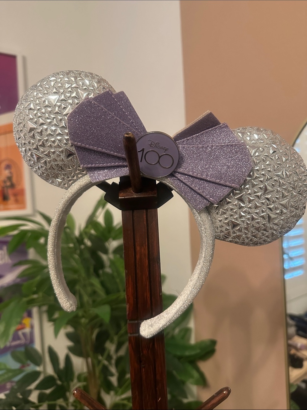 Disney Lavender Bow & Silver Glitter Minnie Ear Headband